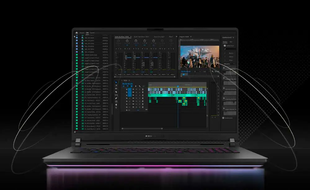 Notebook ROG Strix SCAR 18 Windows 11 Negro + Mochila + Mouse Vista superior del Notebook ASUS U9 ARL HX cerrado sobre una mesa de trabajo