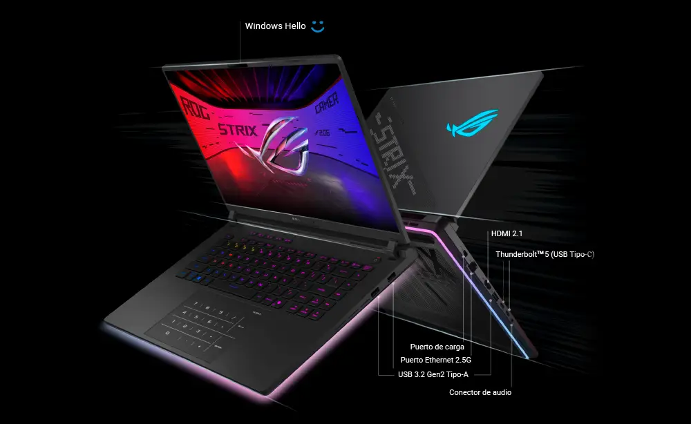 Notebook ROG Strix SCAR 18 Windows 11 Negro + Mochila + Mouse Detalle del marco de pantalla del Notebook ASUS U9 ARL HX con bordes ultradelgados