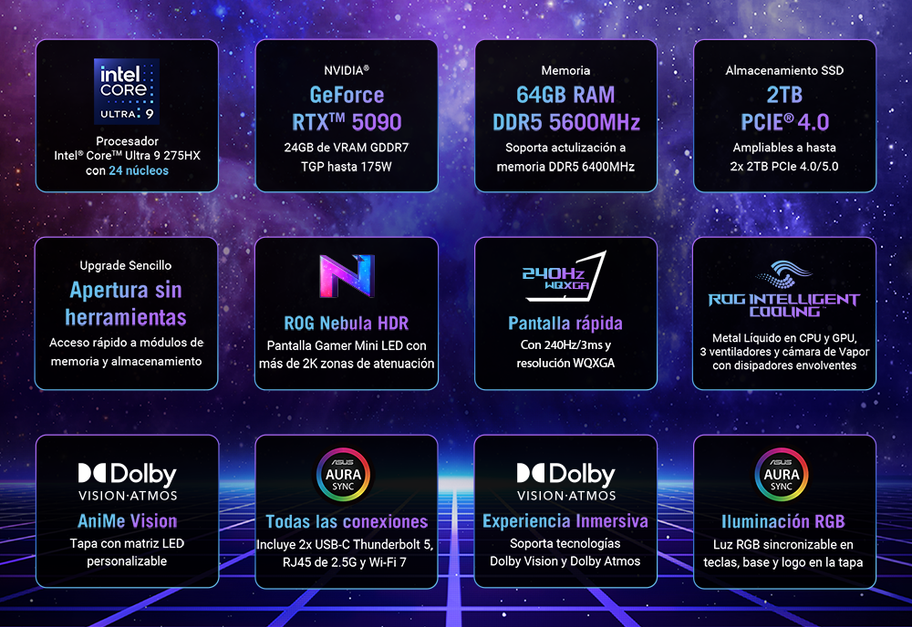 Notebook ROG Strix SCAR 18 Windows 11 Negro + Mochila + Mouse Tapa del ASUS ROG Strix SCAR 18 con logotipo ROG iluminado y acabado metálico