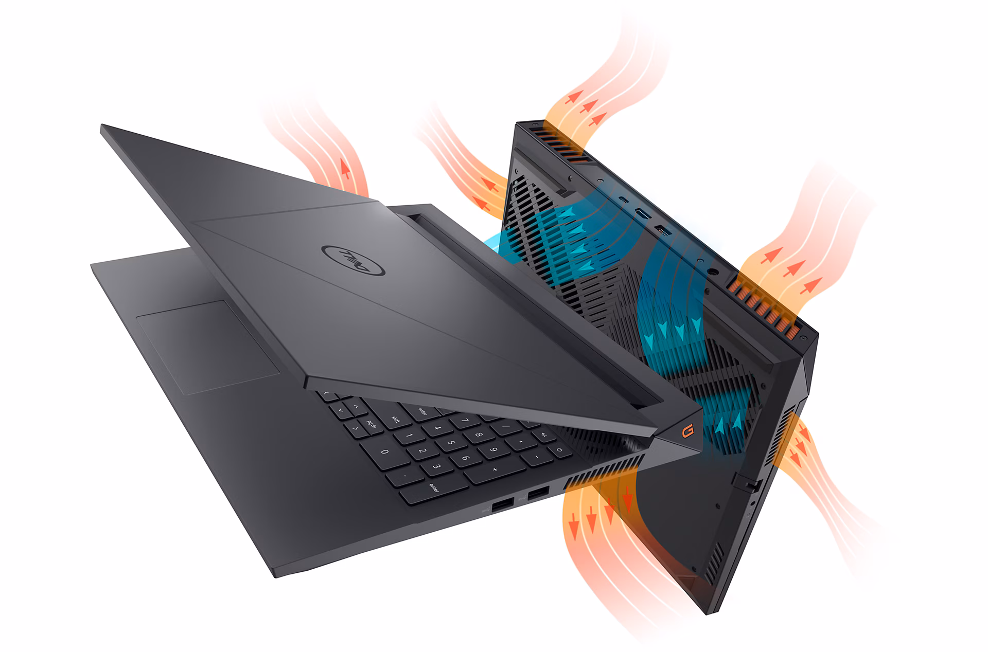 Notebook Inspiron 3520 Intel Core i7 15.6' FHD 16GB 512SSD Windows 11 Laptop Dell Inspiron 3520 con procesador Intel Core i7, vista en ángulo mostrando teclado y pantalla