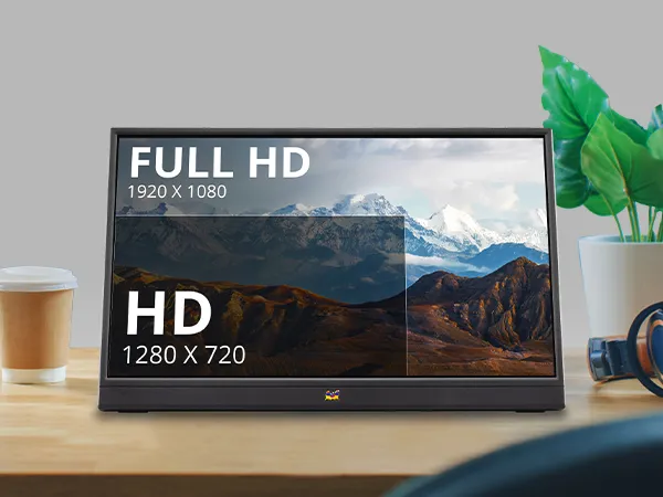 Vista lateral del monitor portátil de 16 pulgadas Full HD mostrando su diseño delgado