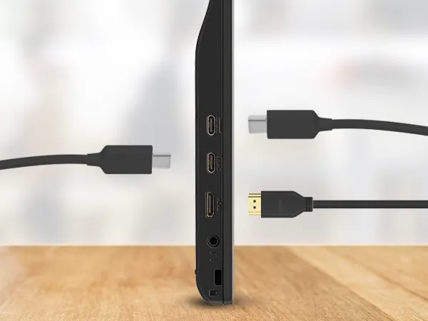 Monitor portátil de 16 pulgadas Full HD conectado a laptop mediante cable USB-C