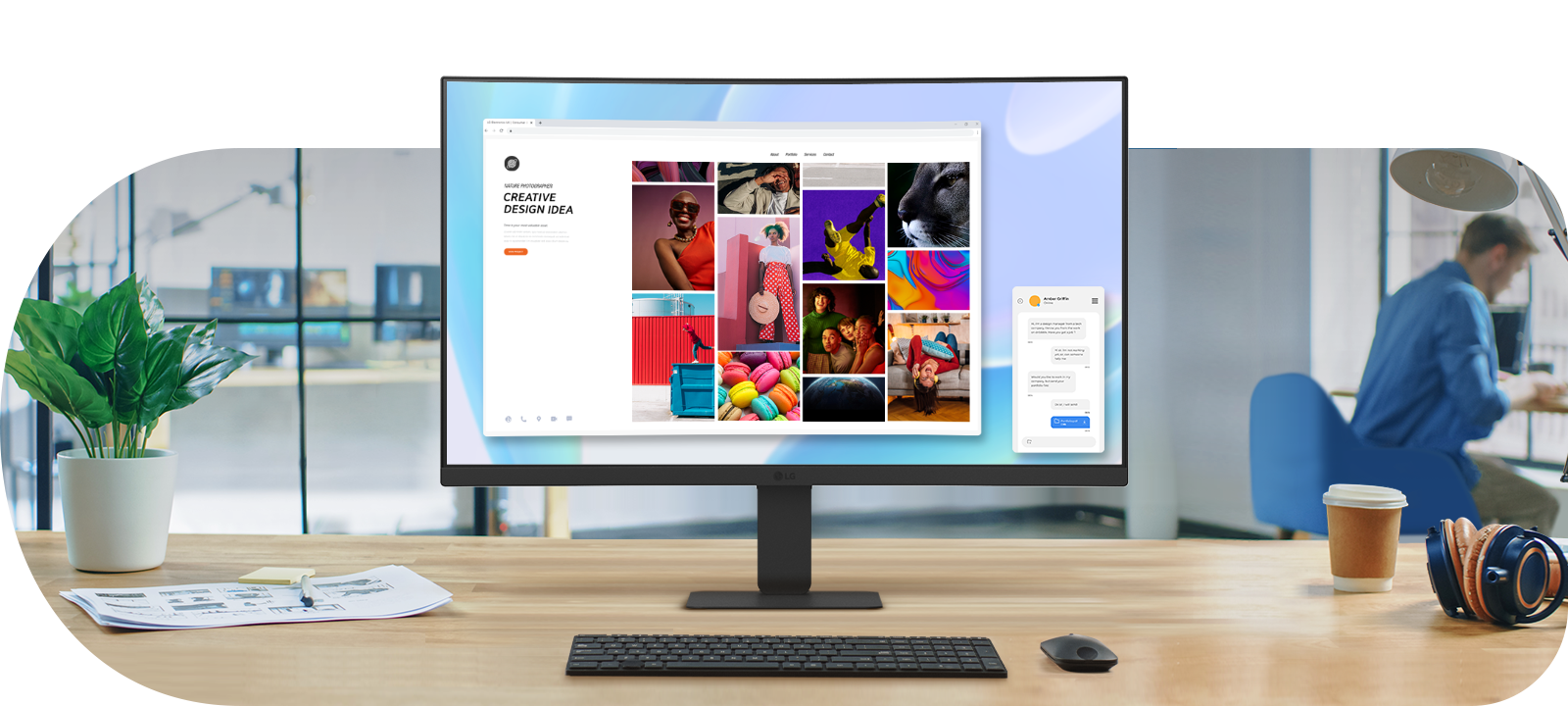 Monitor IPS de 27 pulgadas Full HD con diseño elegante y pantalla encendida mostrando colores vivos
